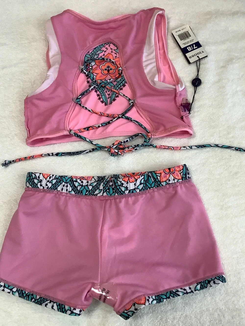 NWT Vigoss 7/8 2pc swim, cap sleeve top, boy‎ short